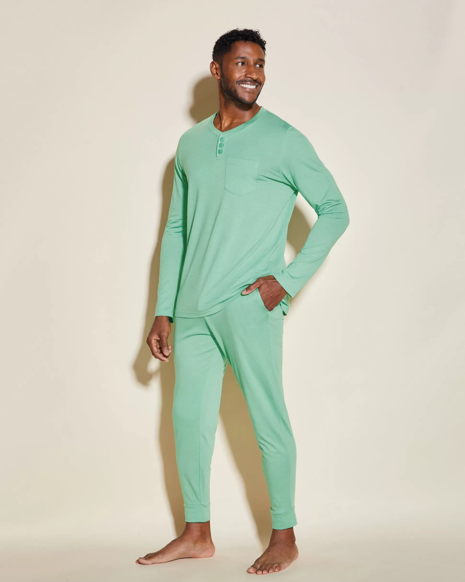 Cosabella Men'S Pj Sets | Conjunto De Pijama Para Hombre Con Camiseta Henley Y Pantalones Joggers