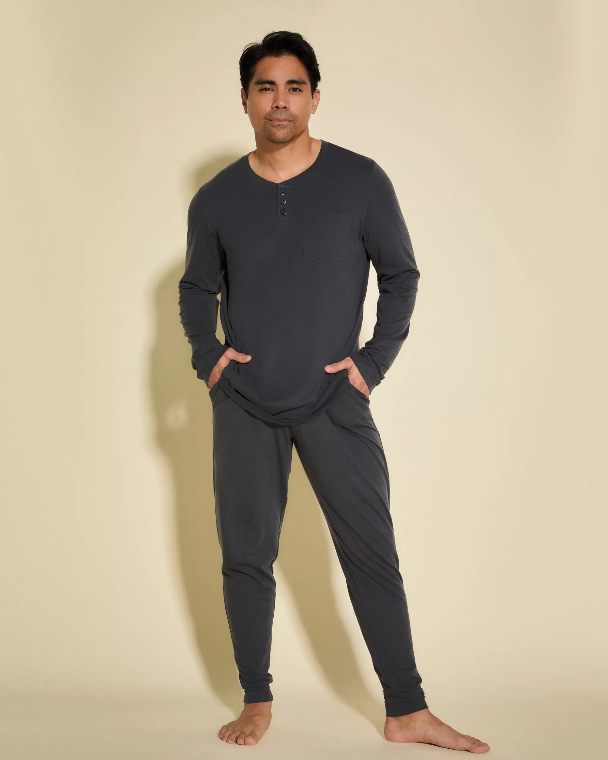 Cosabella Men'S Pj Sets | Conjunto De Pijama Para Hombre Con Camiseta Henley Y Pantalones Joggers