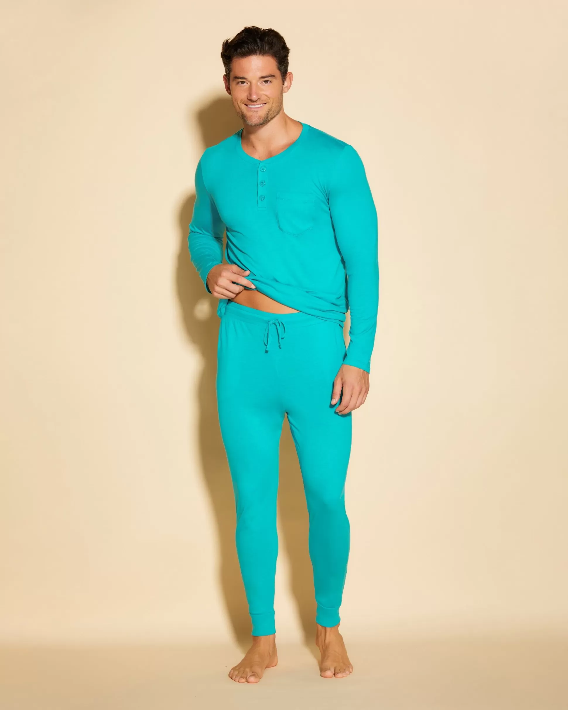 Cosabella Men'S Pj Sets | Conjunto De Pijama Para Hombre Con Camiseta Henley Y Pantalones Joggers
