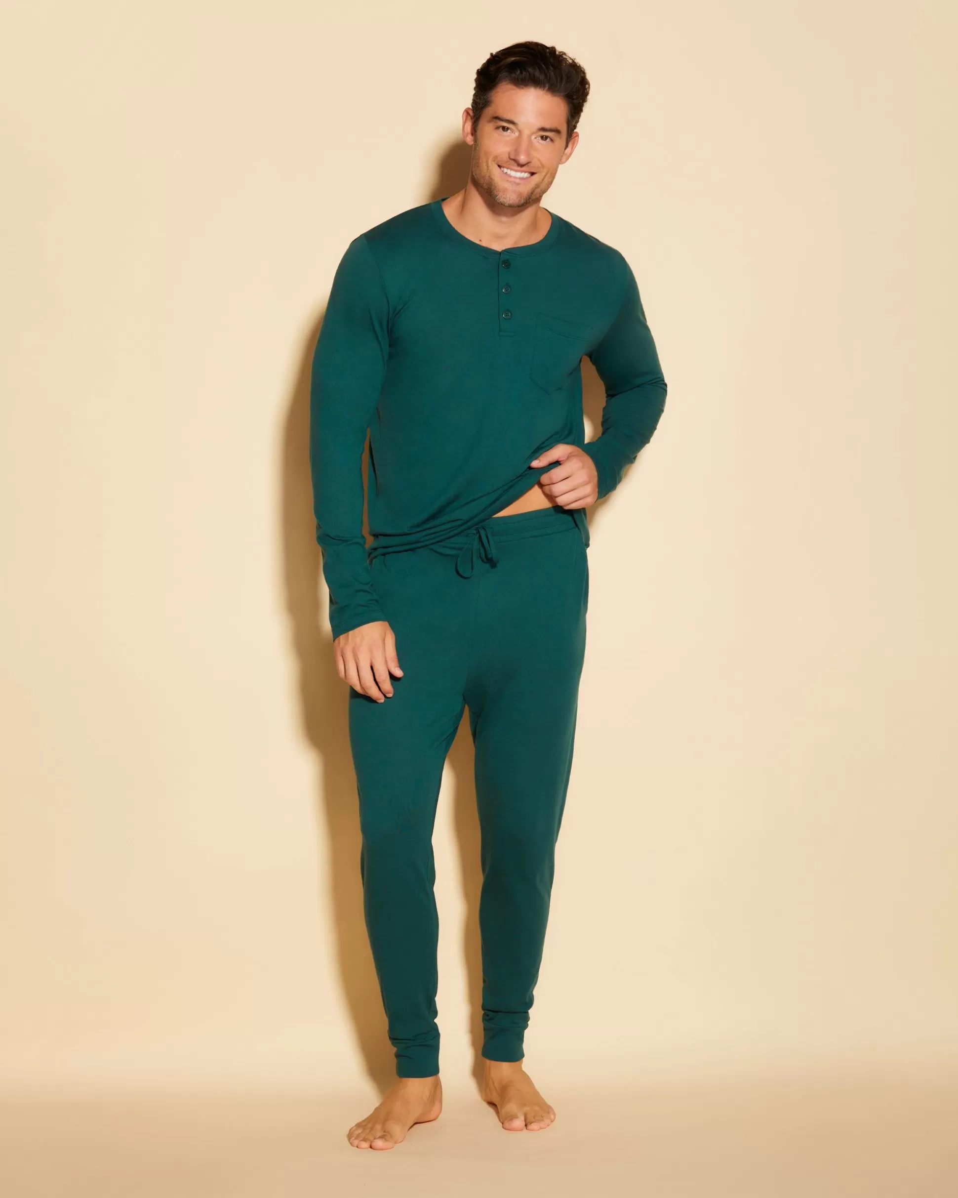 Cosabella Men'S Pj Sets | Conjunto De Pijama Para Hombre Con Camiseta Henley Y Pantalones Joggers
