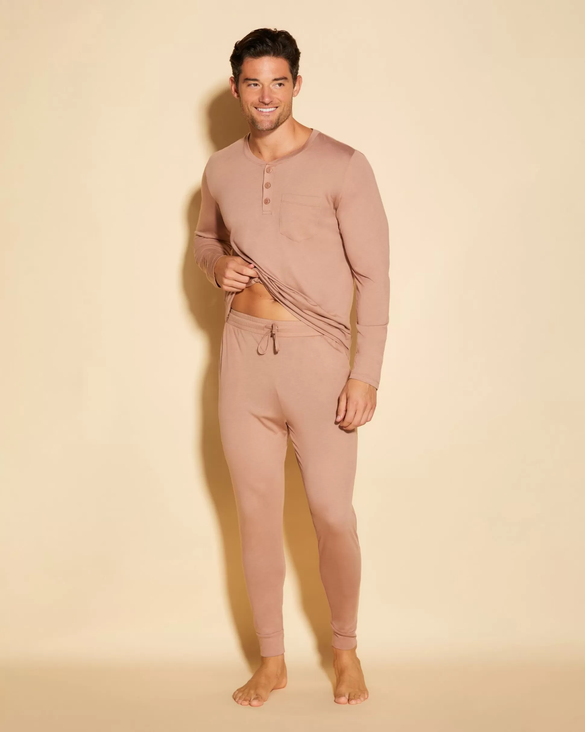 Cosabella Men'S Pj Sets | Conjunto De Pijama Para Hombre Con Camiseta Henley Y Pantalones Joggers