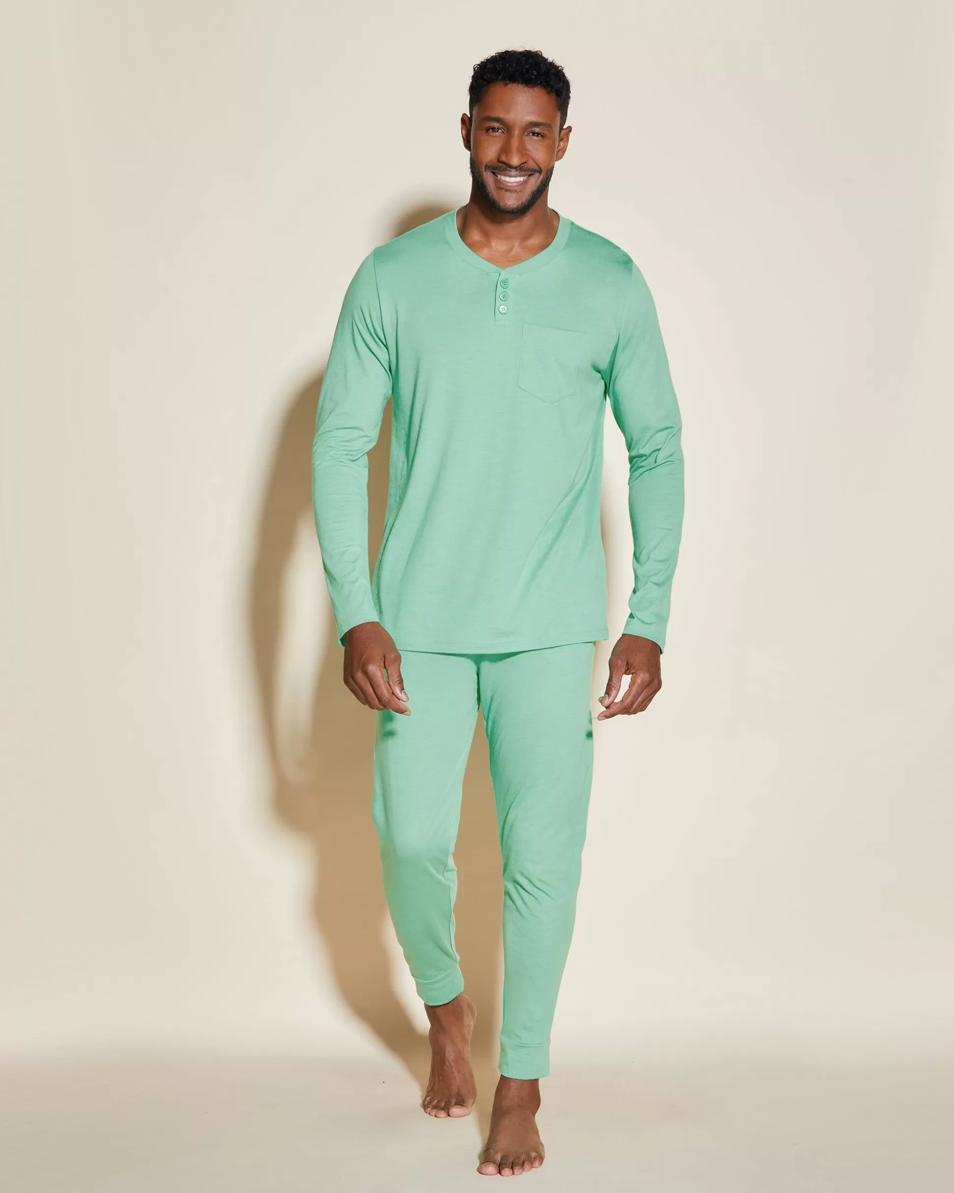 Cosabella Men'S Pj Sets | Conjunto De Pijama Para Hombre Con Camiseta Henley Y Pantalones Joggers