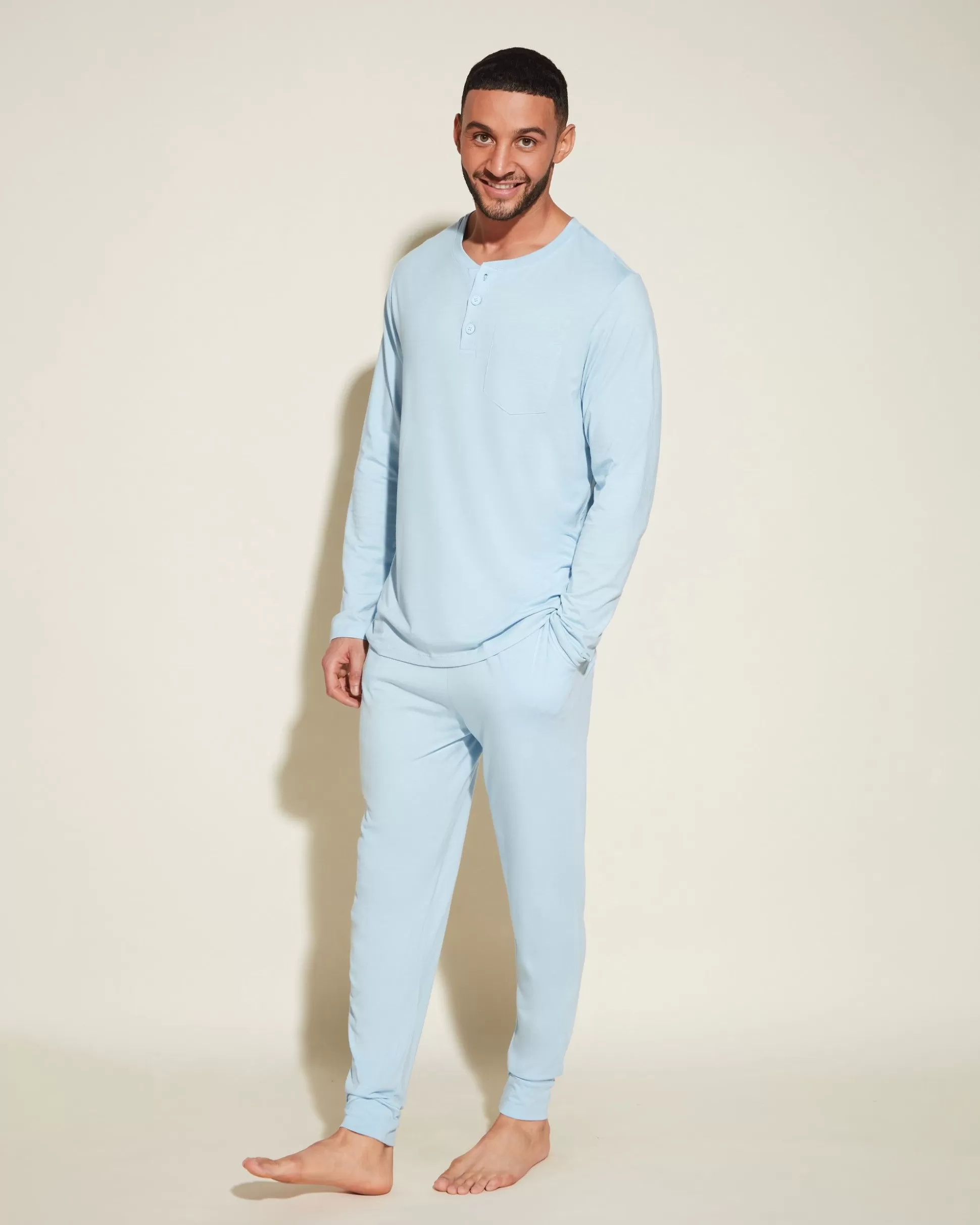 Cosabella Men'S Pj Sets | Conjunto De Pijama Para Hombre Con Camiseta Henley Y Pantalones Joggers