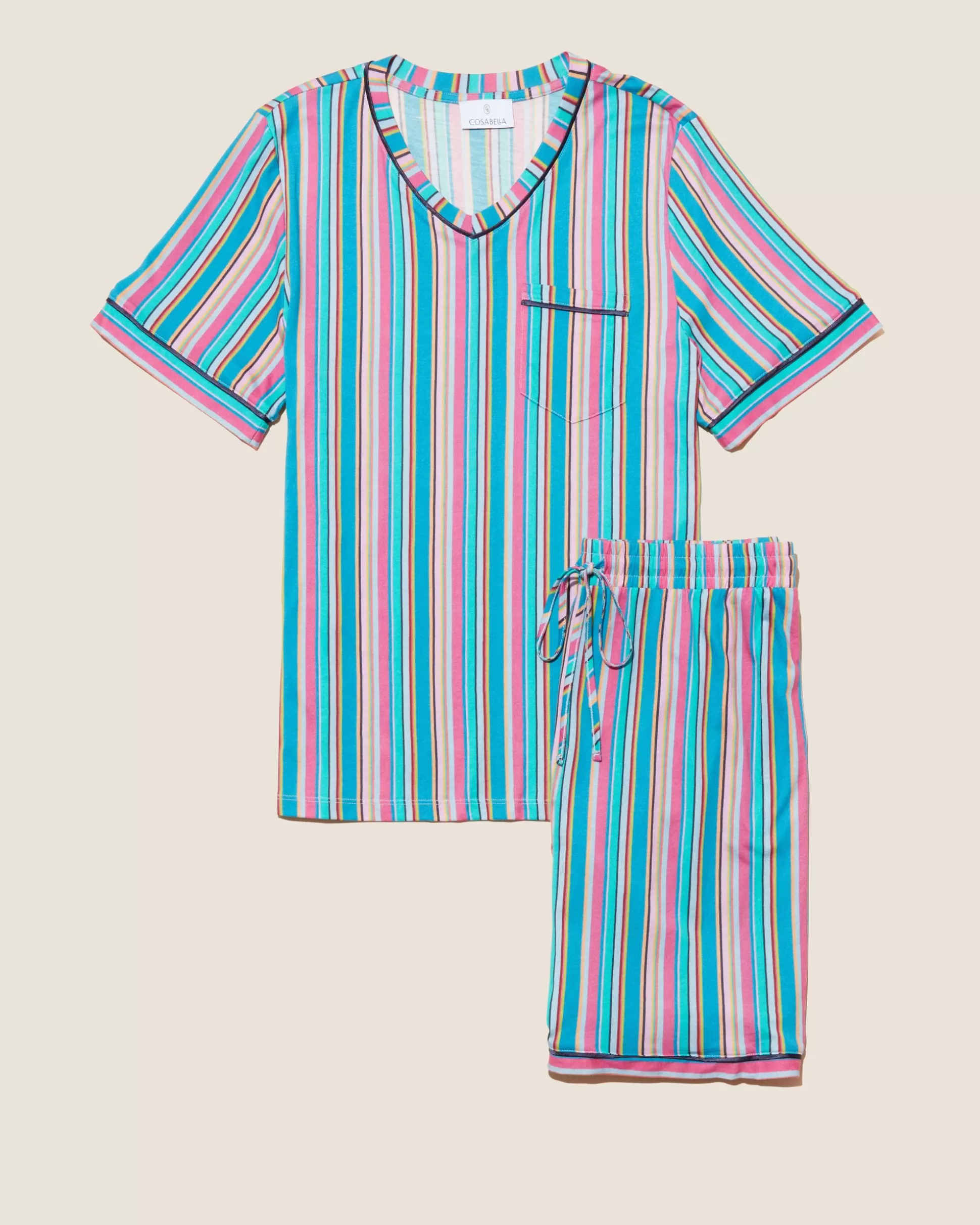 Cosabella Men'S Pj Sets | Ensemble Pyjama Haut A Manches Courtes Et Short Pour Hommes
