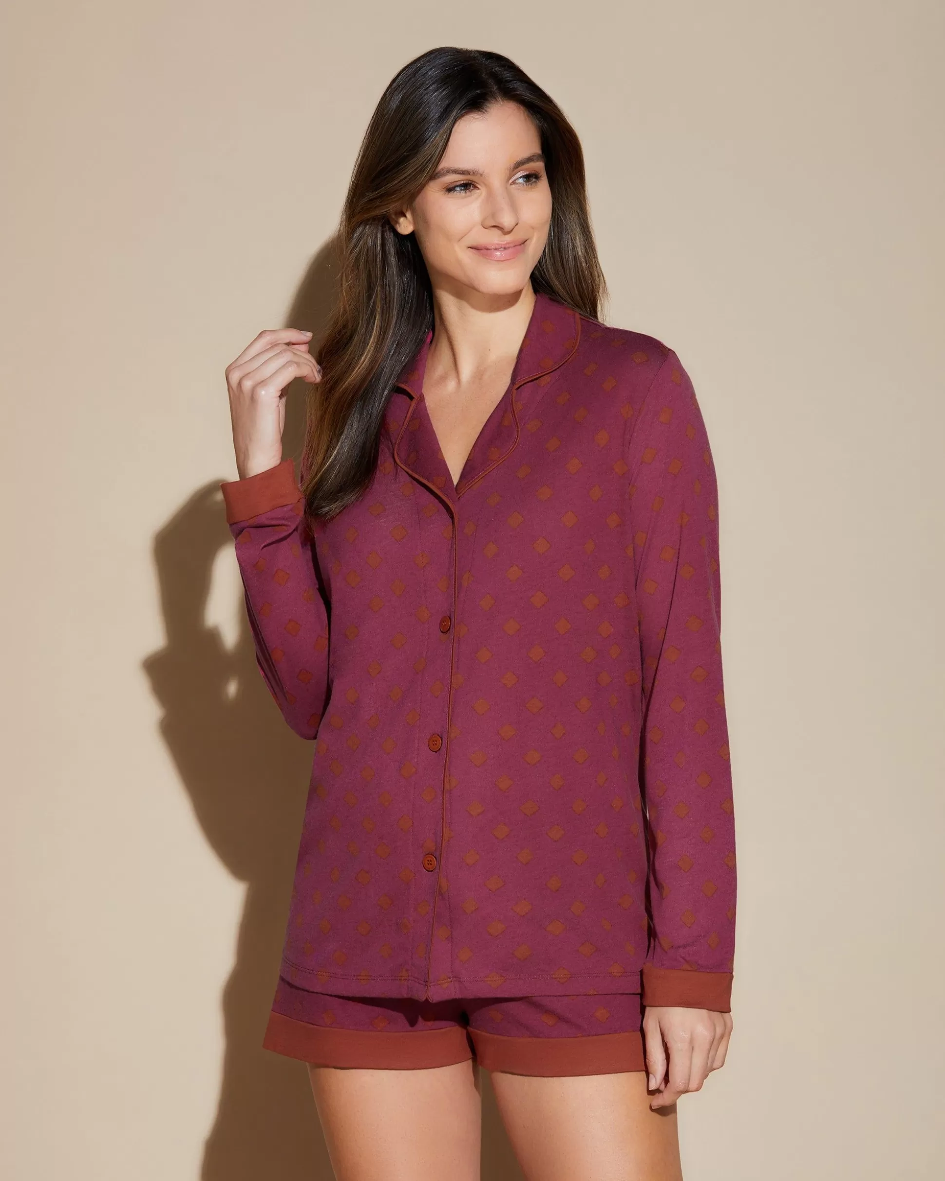 Cosabella Sleep & Loungewear | Printed Long Sleeve Top & Boxer Pajama Set